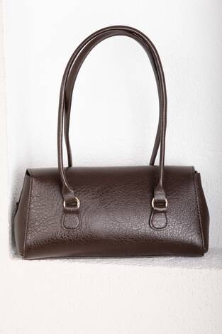 Retro Kilit Detaylı Baget Çanta Kahve - Thumbnail