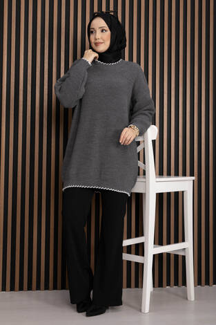 Ribanalı Oversize Triko Kazak Antrasit