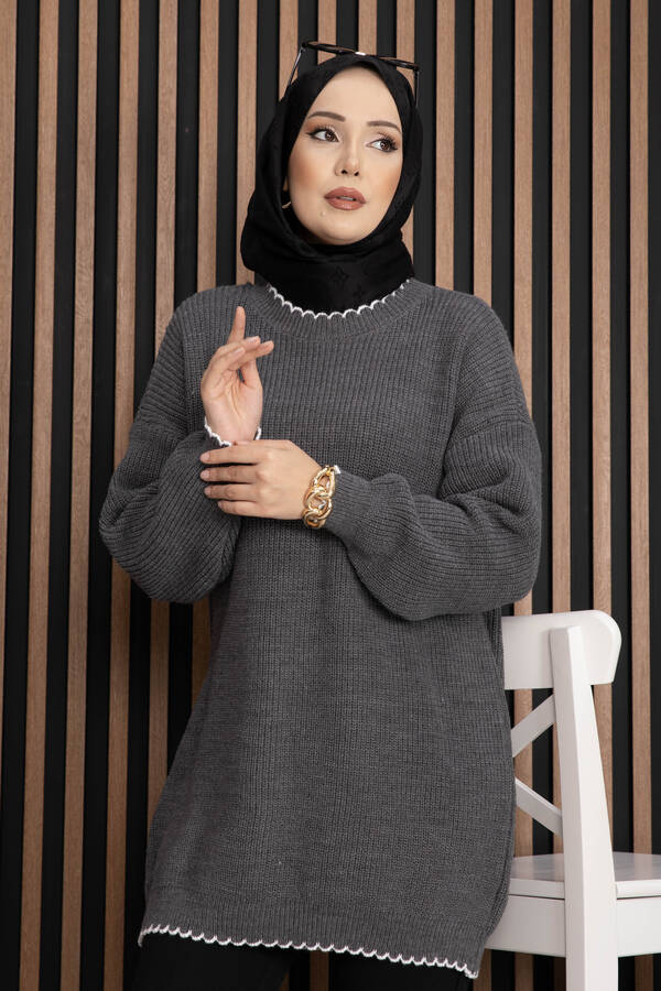 RAF - Ribanalı Oversize Triko Kazak Antrasit (1)