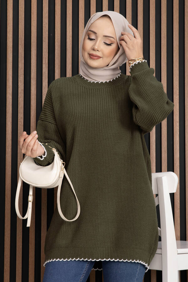 RAF - Ribanalı Oversize Triko Kazak Haki (1)