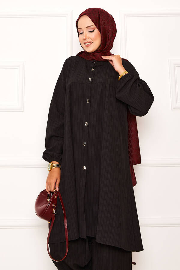 Zmr - Roba Detaylı Boydan Düğmeli İkili Takım Siyah (1)