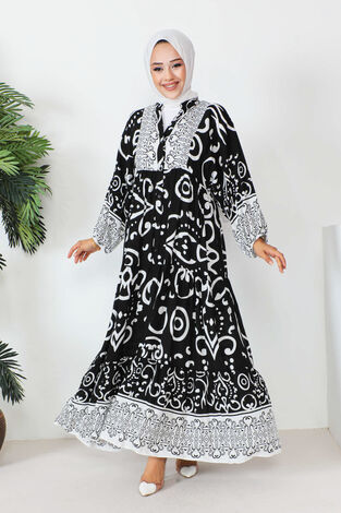 Robalı Desenli Tesettür Elbise -9 - Thumbnail