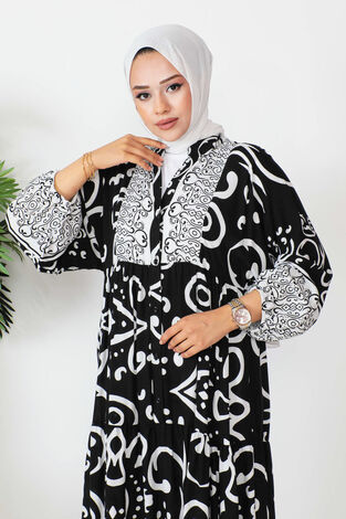 Robalı Desenli Tesettür Elbise -9 - Thumbnail