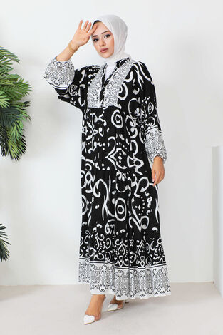 Robalı Desenli Tesettür Elbise -9 - Thumbnail
