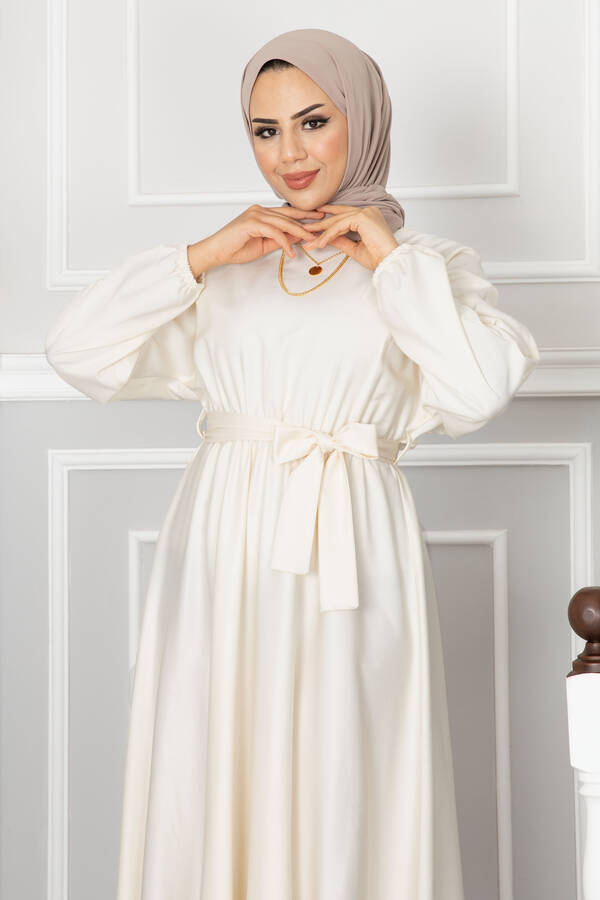 MD - Romina Beli Kuşaklı Tesettür Elbise -10 (1)