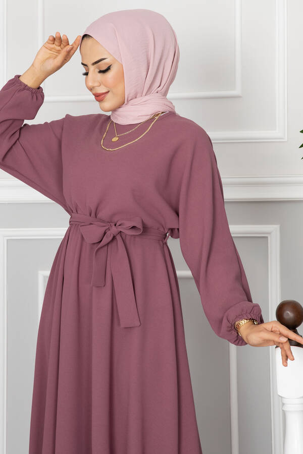 MD - Romina Beli Kuşaklı Tesettür Elbise -4 (1)