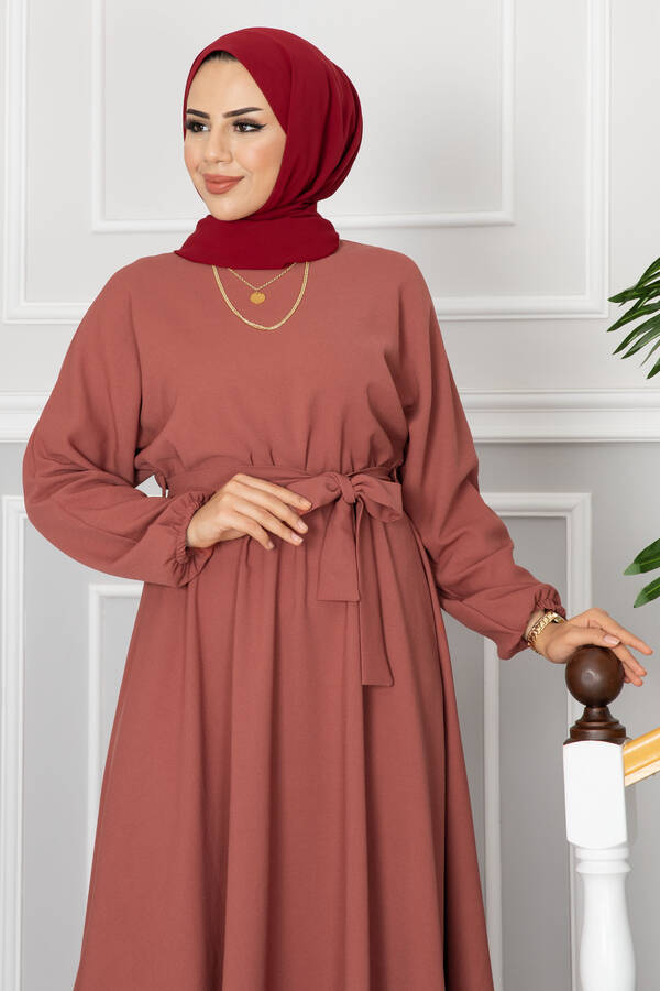 MD - Romina Beli Kuşaklı Tesettür Elbise -6 (1)