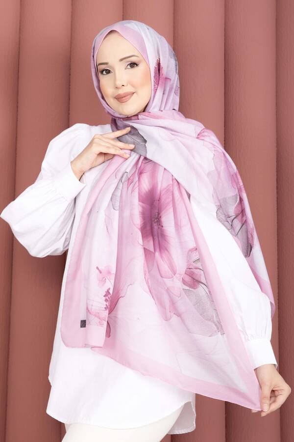 Ecn - Rose Desen Şal Serisi Pembe (1)