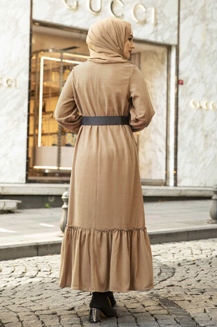 Ruffled kint dress 10064-3 coffee color - Thumbnail