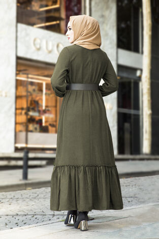 Ruffled kint dress 10064-4 khaki color - Thumbnail
