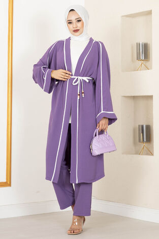 Rüya İkili Tesettür Kimono Lavanta - Thumbnail