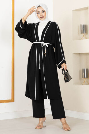 Rüya İkili Tesettür Kimono Siyah - Thumbnail