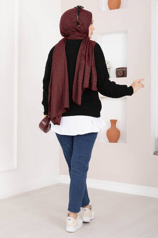 Saç Örgü Desenli Triko Kazak Siyah - Thumbnail