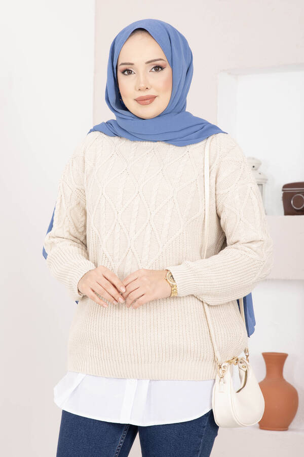 RAF - Saç Örgü Desenli Triko Kazak Taş (1)