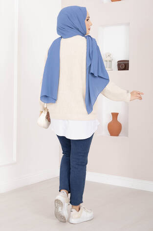 Saç Örgü Desenli Triko Kazak Taş - Thumbnail