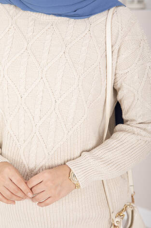 Saç Örgü Desenli Triko Kazak Taş - Thumbnail