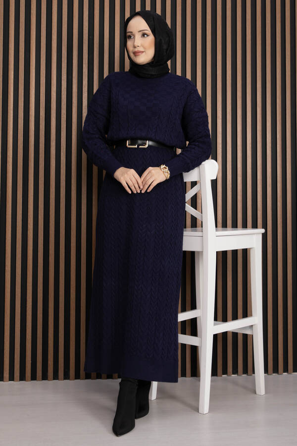 RAF - Saç Örgü Dokulu Triko Elbise Lacivert