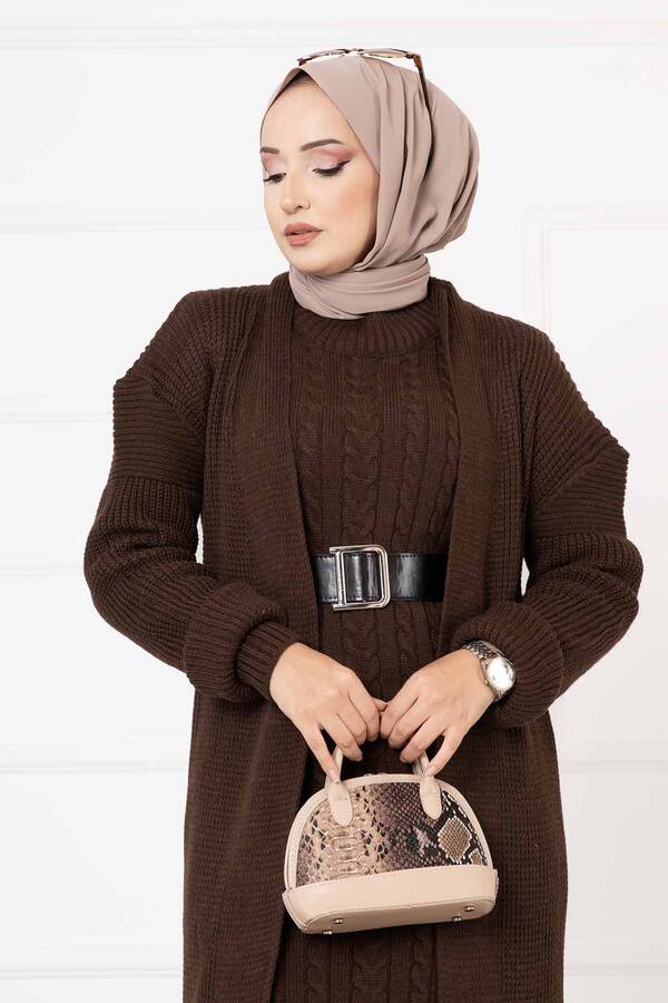 Kl - Saç Örgülü İkili Takım Kahve (1)