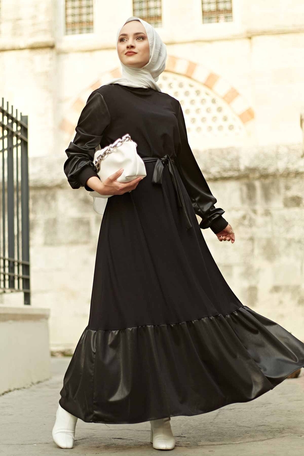 SAG Leather Garnish Dress 2964-1 Black 