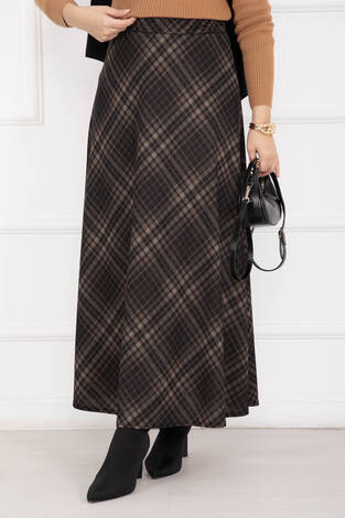 Sahra Ekose Desen Scuba Etek Siyah-Camel - Thumbnail