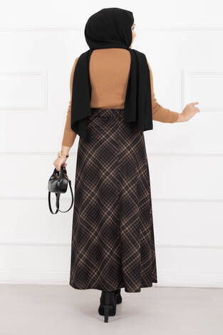 Sahra Ekose Desen Scuba Etek Siyah-Camel - Thumbnail