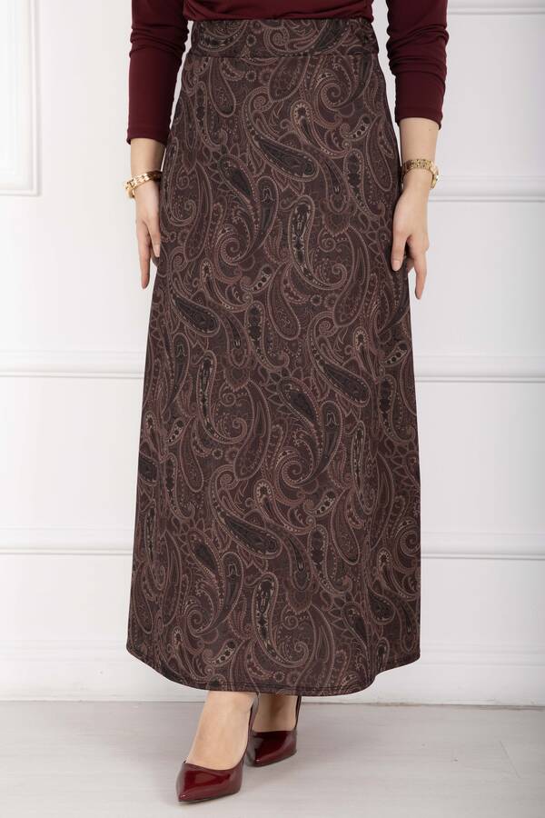 Mds - Şal Desen Scuba Etek Bordo (1)