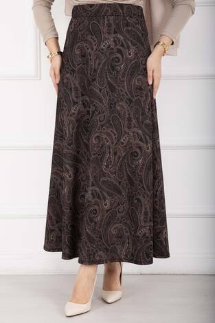 Şal Desen Scuba Etek Siyah - Thumbnail