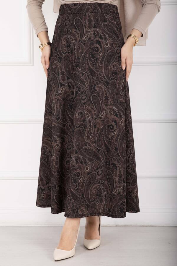 Mds - Şal Desen Scuba Etek Siyah (1)