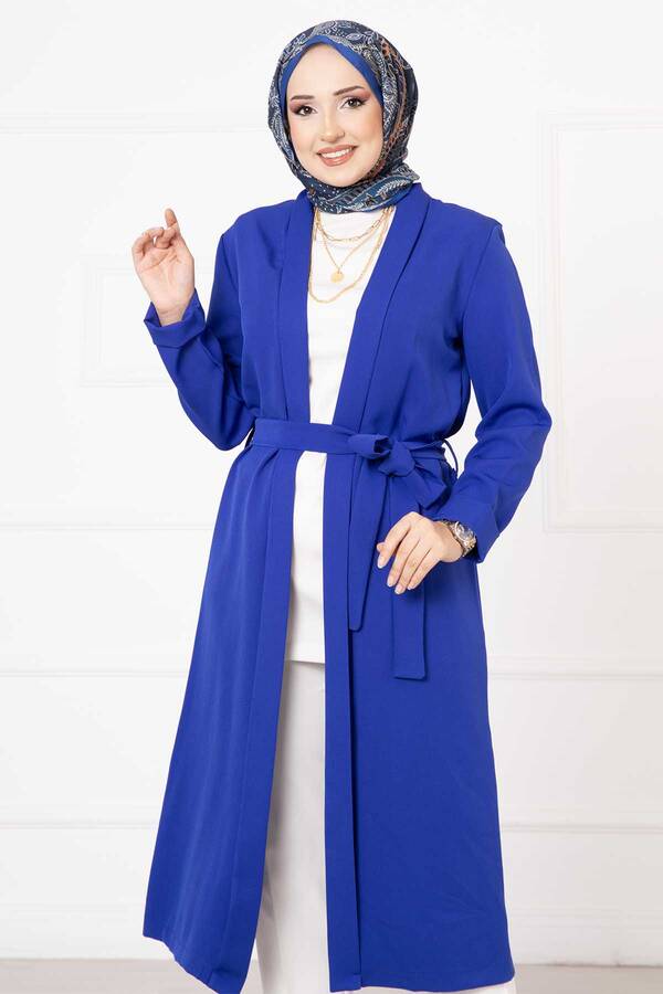 Gys - Şal Yaka Tesettür Kimono Saks (1)