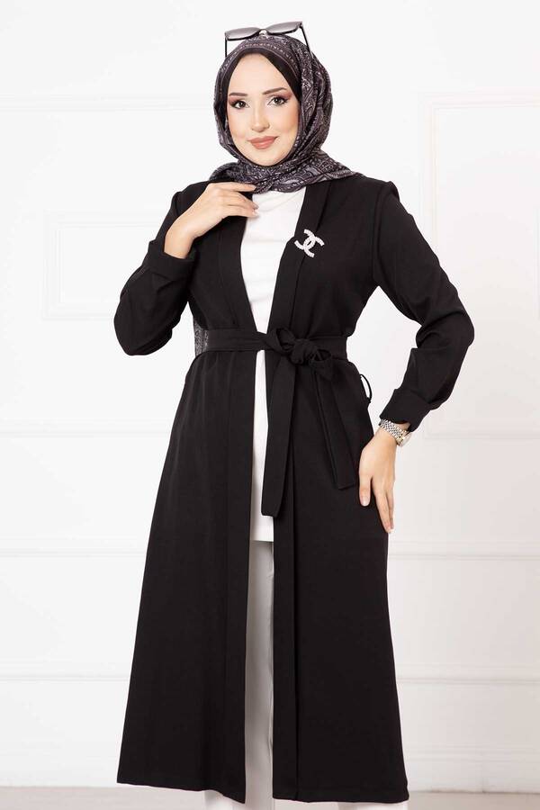 Gys - Şal Yaka Tesettür Kimono Siyah (1)