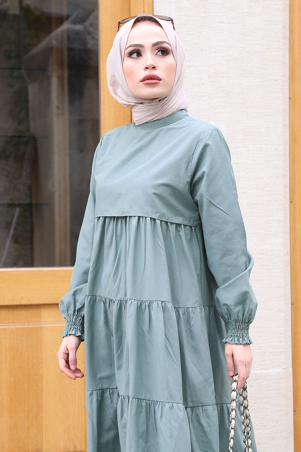 Salaş Fırfırlı Robalı Elbise 100MD17643 Mint