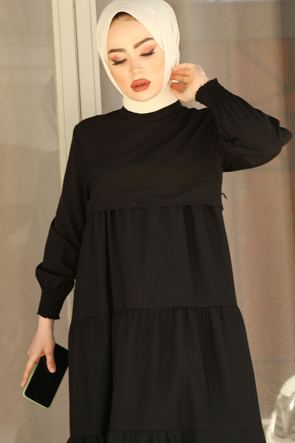 MD - Salaş Fırfırlı Robalı Elbise 100MD17643 Siyah (1)