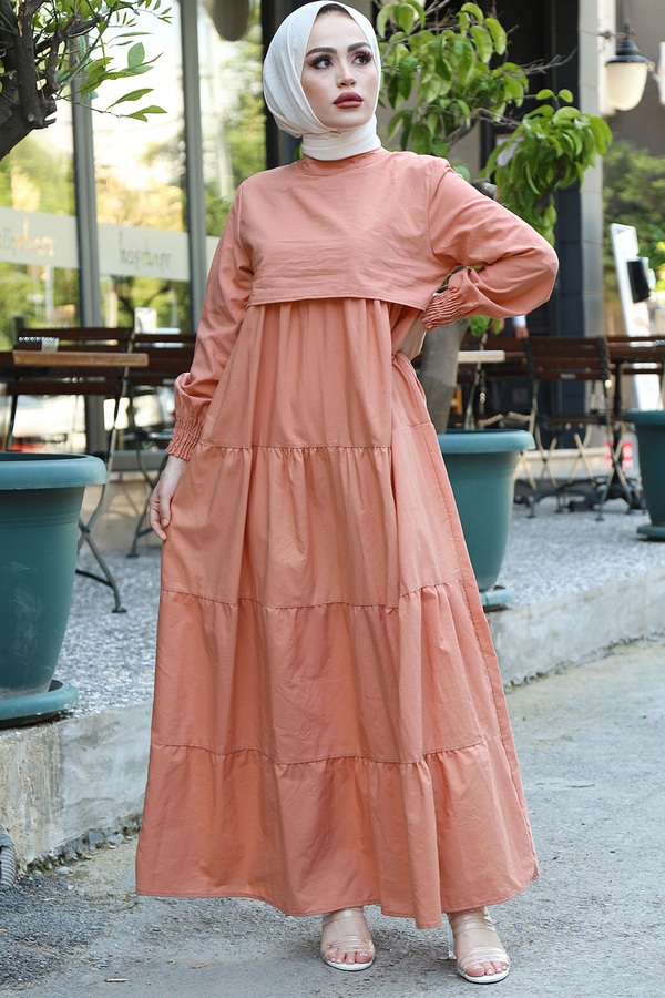 MD - Salaş Fırfırlı Robalı Elbise 100MD17643 Somon