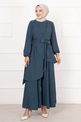 Salaş Kalıp Aerobin Tesettür İkili Takım Petrol - Thumbnail