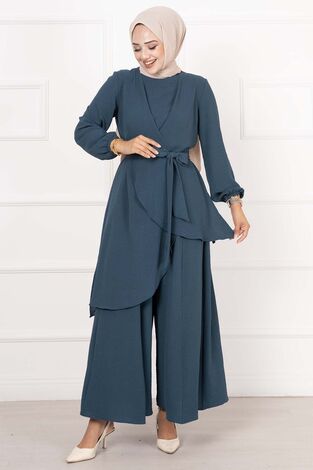 Salaş Kalıp Aerobin Tesettür İkili Takım Petrol - Thumbnail