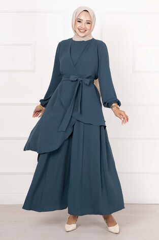 Salaş Kalıp Aerobin Tesettür İkili Takım Petrol - Thumbnail