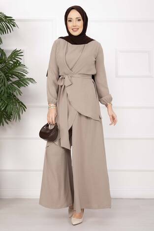 Salaş Kalıp Aerobin Tesettür İkili Takım Koyu Vizon - Thumbnail