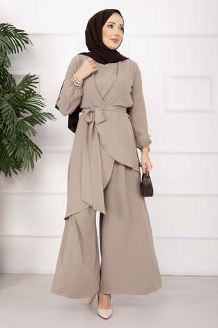 Salaş Kalıp Aerobin Tesettür İkili Takım Koyu Vizon