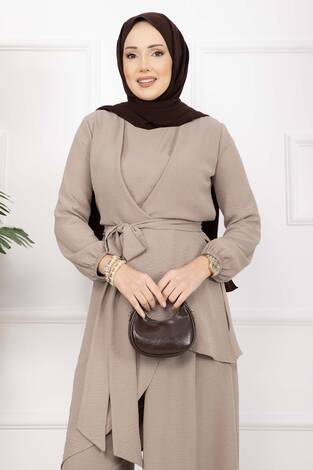 Salaş Kalıp Aerobin Tesettür İkili Takım Koyu Vizon - Thumbnail