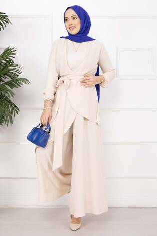 Salaş Kalıp Aerobin Tesettür İkili Takım Krem - Thumbnail