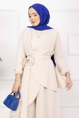 Salaş Kalıp Aerobin Tesettür İkili Takım Krem - Thumbnail