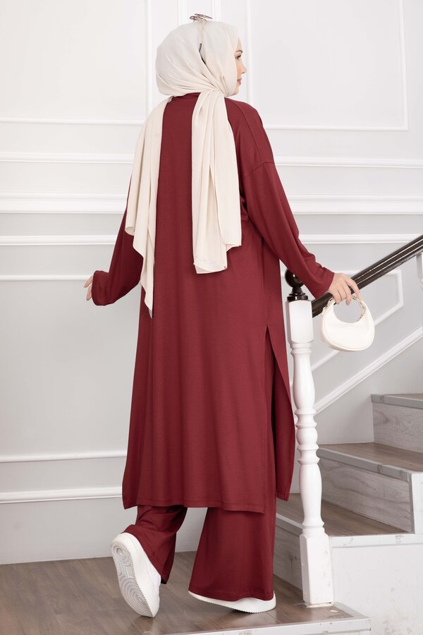 Salaş Kesim Yazlık Üçlü Takım Bordo - 6