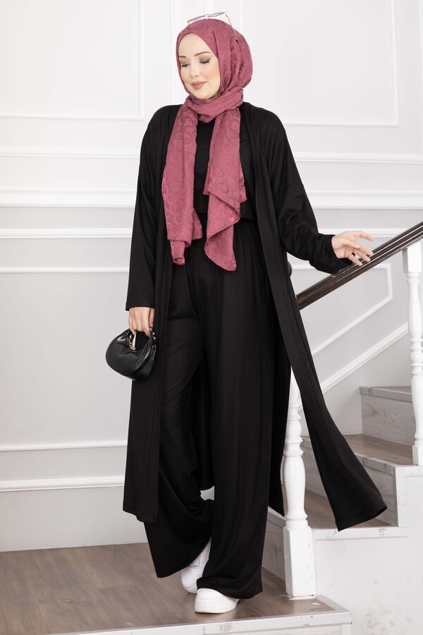NS - Salaş Kesim Yazlık Üçlü Takım Siyah