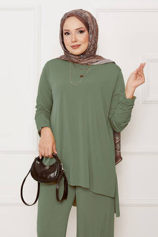 Salaş Rahat Kalıp İkili Sandy Takım Koyu Haki - Thumbnail