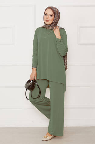 Salaş Rahat Kalıp İkili Sandy Takım Koyu Haki - Thumbnail