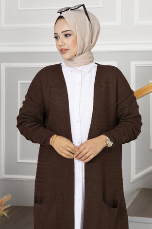 Salda Triko Tesettür Hırka Kahve - Thumbnail