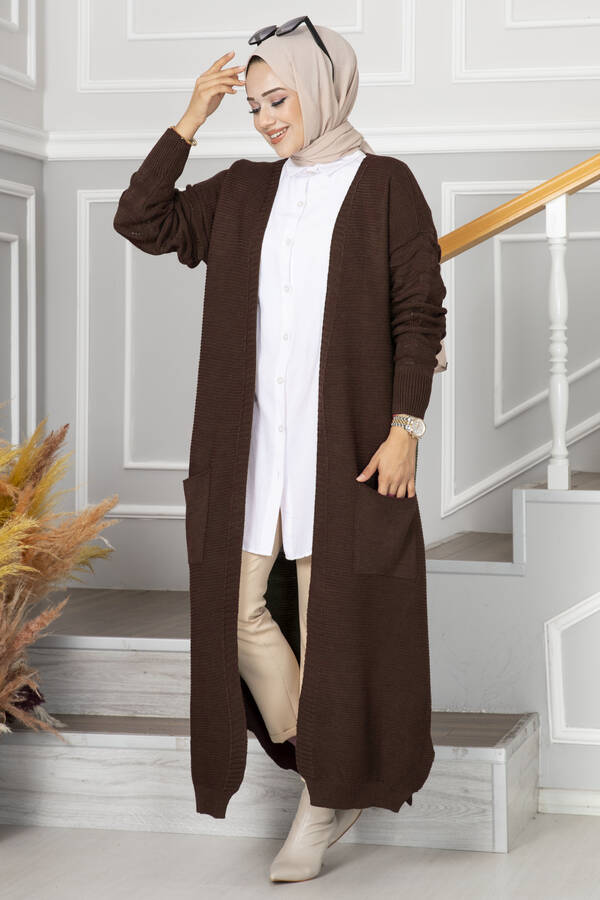 Salda Triko Tesettür Hırka Kahve