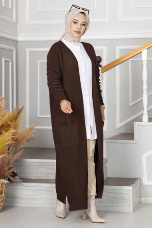 Salda Triko Tesettür Hırka Kahve - Thumbnail