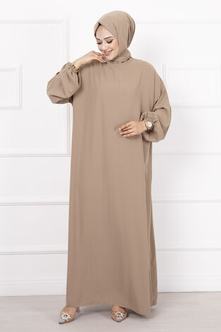 Şallı Namaz Elbisesi Bej - Thumbnail