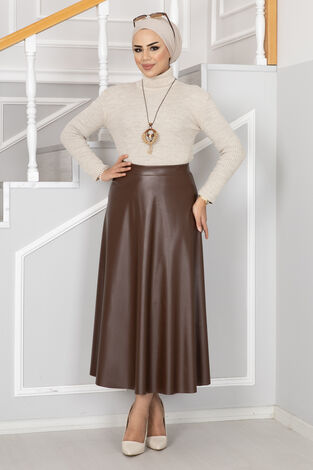 Samba Deri Tesettür Etek Kahve - Thumbnail